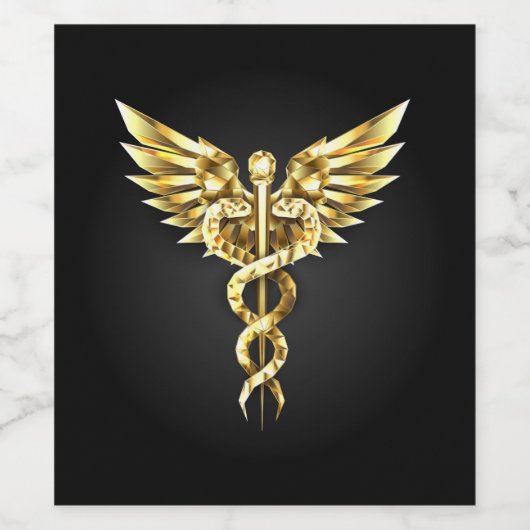 Gold Polygonal Symbol Caduceus Weinetikett (Einzelnes Label)
