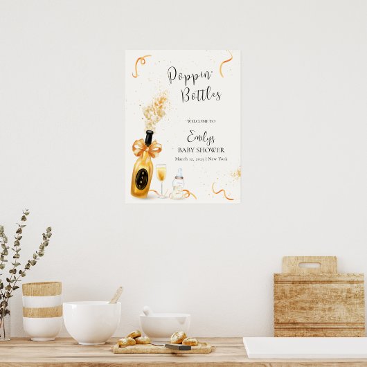 Gold Poppin Flaschen Champagne Baby Dusche Willkom Poster (Küche)