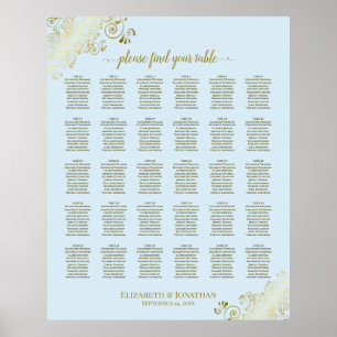 Gold & Powder Blue 30 Table Wedding Chart Poster