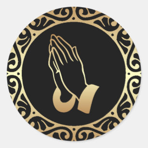 Gold Praying Hands Runder Aufkleber