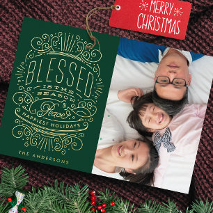 Gold Pressed Christmas Gruß Green Foto Folien Feiertagskarte