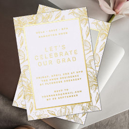 Gold Pressed Leaf Floral Graduation Party Folieneinladung