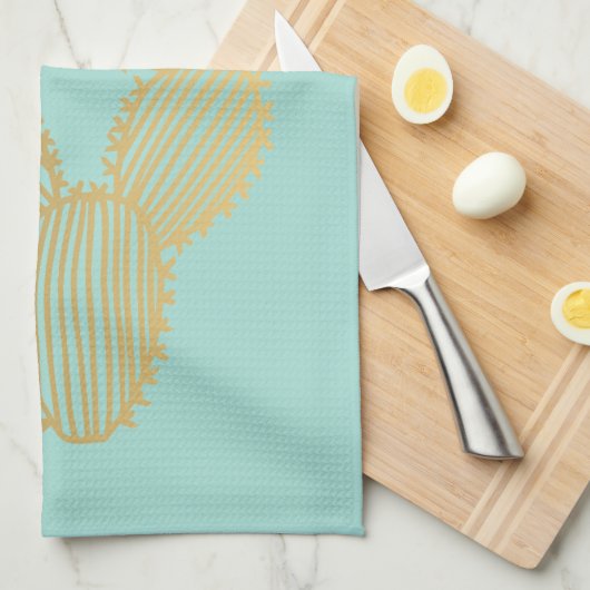 Gold Prickly Cactus Doodle Geschirrtuch (Viertel Falte)