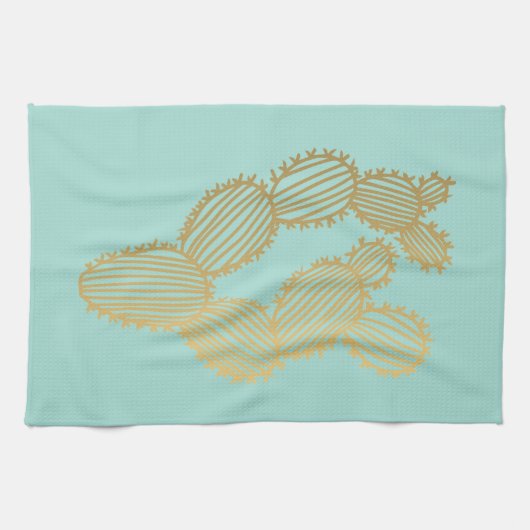 Gold Prickly Cactus Doodle Geschirrtuch (Horizontal)