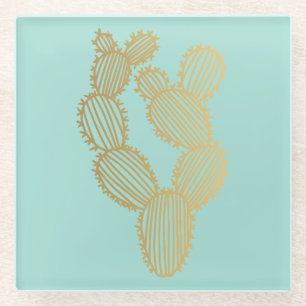 Gold Prickly Cactus Doodle Glasuntersetzer