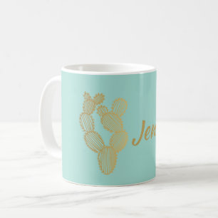 Gold Prickly Cactus Doodle Personalisiert Kaffeetasse