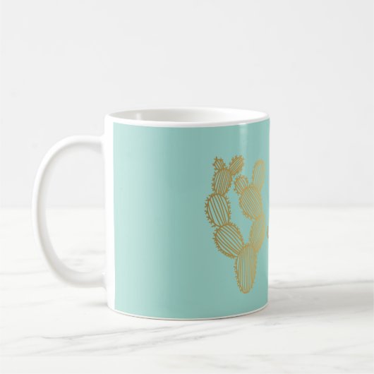 Gold Prickly Cactus Doodle Personalisiert Kaffeetasse (Links)