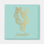 Gold Prickly Cactus Doodle Personalisiert Magnet (Vorne)