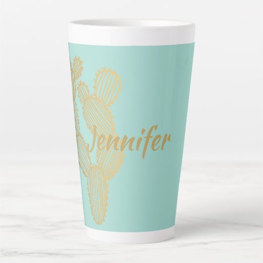 Gold Prickly Cactus Doodle Personalisiert Milchtasse (Vorderseite)