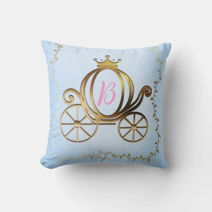 Gold Princess Carriage Blue Storybook Kissen