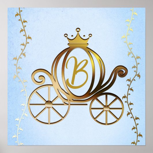 Gold Princess Carriage Blue Storybook Personalisie Poster (Vorne)
