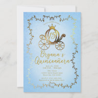 Gold Princess Carriage Blue Storybook Quinceañera