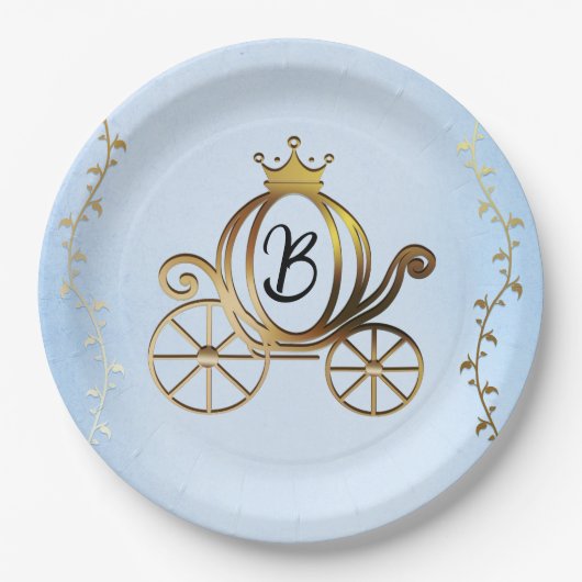 Gold Princess Carriage Blue Storybook Royal Pappteller (Vorderseite)