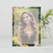 Gold Princess Tiara Exquisite Overlay Vellum XV Einladung (Stehend Vorderseite)