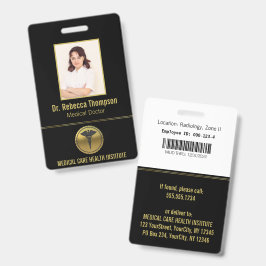 Gold Professional Medical Caduceus Emblem Photo ID Ausweis
