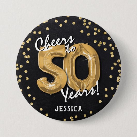 Gold Prost zum 50. Geburtstag Button (Vorderseite)