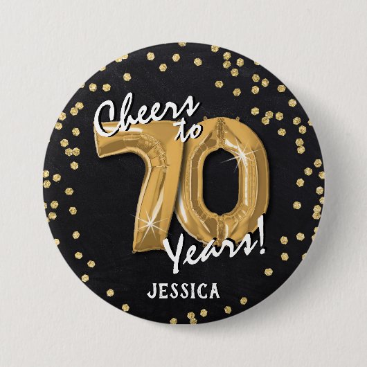 Gold Prost zum 70. Geburtstag Button (Vorderseite)