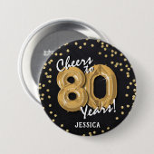 Gold Prost zum 80. Geburtstag Button (Vorne & Hinten)