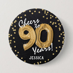 Gold Prost zum 90. Geburtstag Button