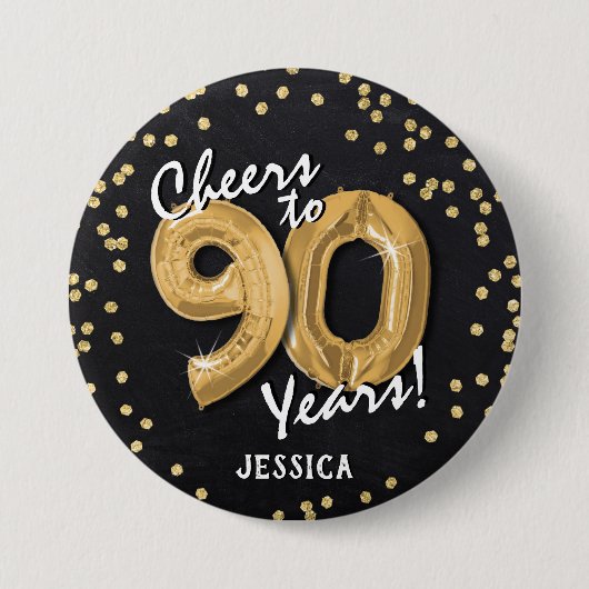 Gold Prost zum 90. Geburtstag Button (Vorderseite)