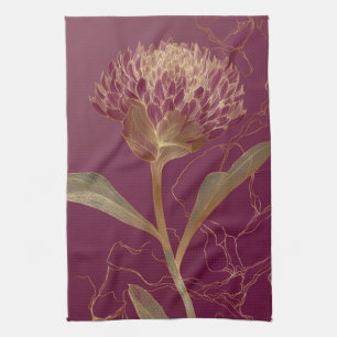 Gold Protea Blüte Burgund Botanische Linienzeichnu Geschirrtuch