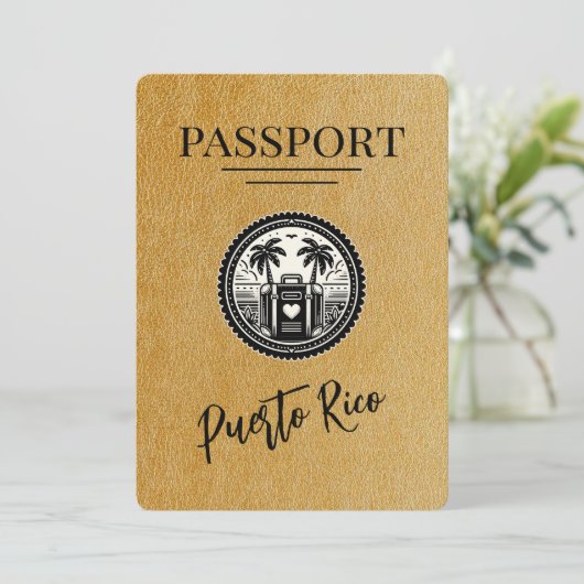 Gold Puerto Rico Passport Save The Date (Stehend Vorderseite)
