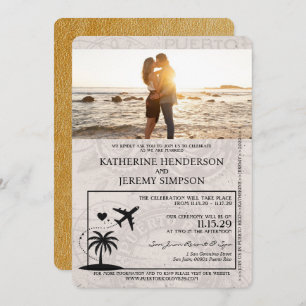 Gold Puerto Rico Passport Wedding Einladung