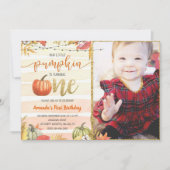 Gold Pumpkin Fall Orange Erster Geburtstag Einladung (Vorderseite)