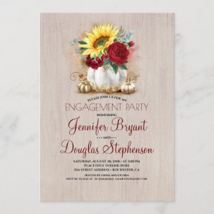 Gold Pumpkin Floral Fall Engagement Party Einladung