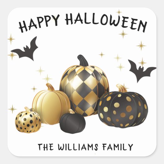 Gold Pumpkin Happy Halloween Monogram Sticker (Vorderseite)