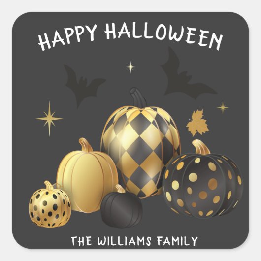 Gold Pumpkin Happy Halloween Monogram Sticker (Vorderseite)