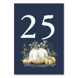 Gold Pumpkin Hochzeit im Herbst Tischnummer Navy B