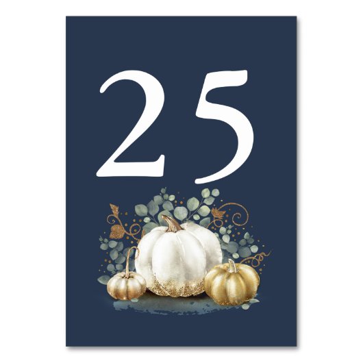 Gold Pumpkin Hochzeit im Herbst Tischnummer Navy B (Vorderseite)