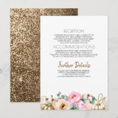 Gold Pumpkin Pink Floral Vase Hochzeitsinformation Begleitkarte (Vorne/Hinten)