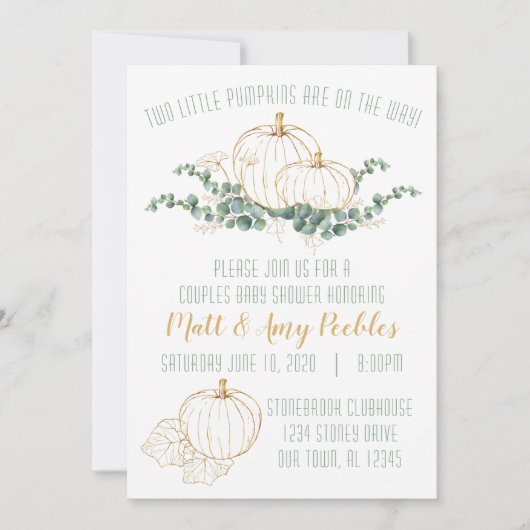 Gold Pumpkin TWIN Kinderdusche Einladung (Vorderseite)