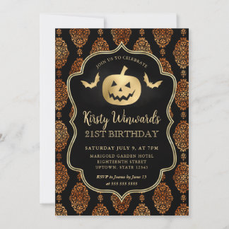 Gold Pumpkin und Orange Damask 21. Geburtstag Einladung