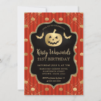Gold Pumpkin und Orange Streifen 21. Geburtstag Einladung