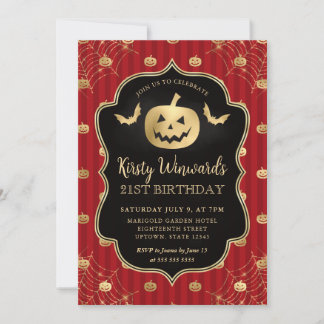 Gold Pumpkin und Rote Streifen 21. Geburtstag Einladung