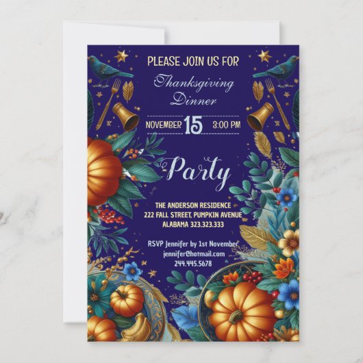 Gold Pumpkins Botanischer Erntedank Abendessen Par Einladung (Vorderseite)