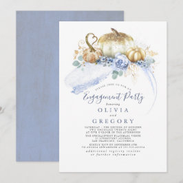 Gold Pumpkins Dusty Blue Fall Engagement Party Einladung