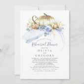 Gold Pumpkins Dusty Blue Fall Probe Dinner Einladung (Vorderseite)