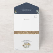 Gold Pumpkins Eucalyptus Fall Navy Blue Wedding All In One Einladung (Außenbereich)