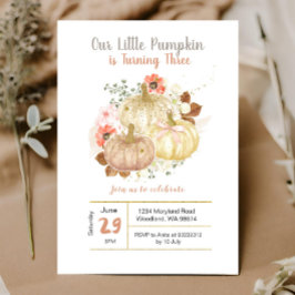Gold Pumpkins Floral zum dritten Geburtstag Einladung