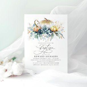 Gold Pumpkins und Sukkulente Grüne Fall Taufe Einladung