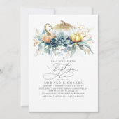 Gold Pumpkins und Sukkulente Grüne Fall Taufe Einladung (Vorderseite)