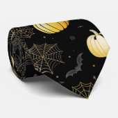 Gold Pumpkins & Webs - Nahtloses Halloween-Muster Krawatte (Gerollt)