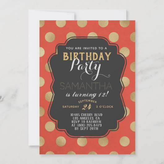 Gold Punkt Birthday Einladung (Vorderseite)