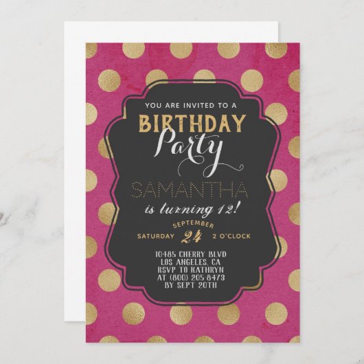 Gold Punkt Birthday Einladung (Vorne/Hinten)