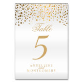 Gold Punkte auf weißem Satin-Hintergrund Tischnummer (Vorderseite)