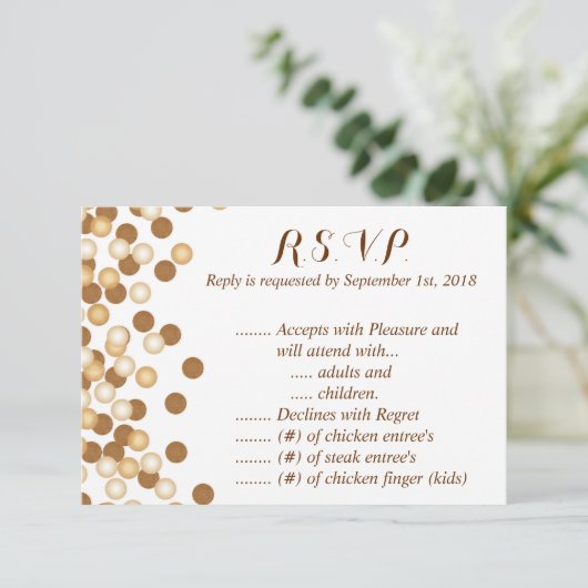 Gold Punkte auf White Stardust R.S.V.P. RSVP Karte (Stehend Vorderseite)